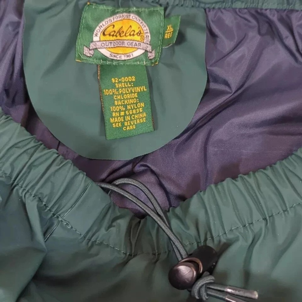 Vintage Cabelas Rain Pants Mens XL Regular Green Elastic Drawstring 34x31 Hiking